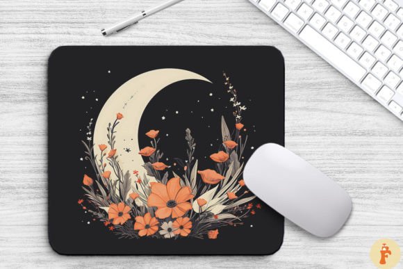 Crescent Moon with Floral Elements: Graphics & Backgrounds