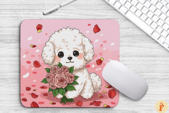 Cute Bichon Frise Dog with Bouquet: Graphics & Backgrounds