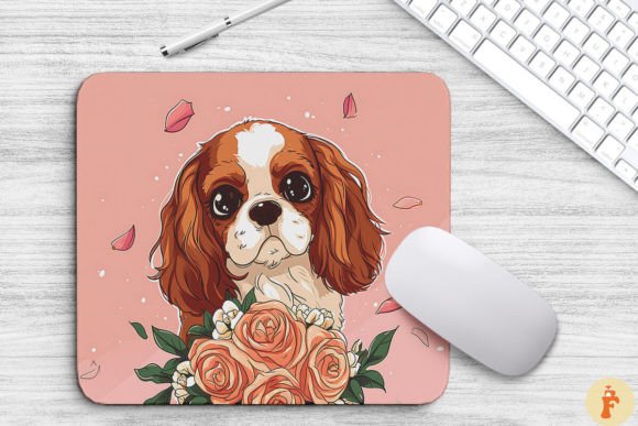 Cute Cavalier King Dog with Bouquet Graphics & Backgrounds