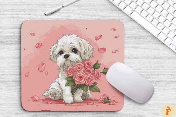 Cute Havanese Dog with Bouquet: Graphics & Backgrounds