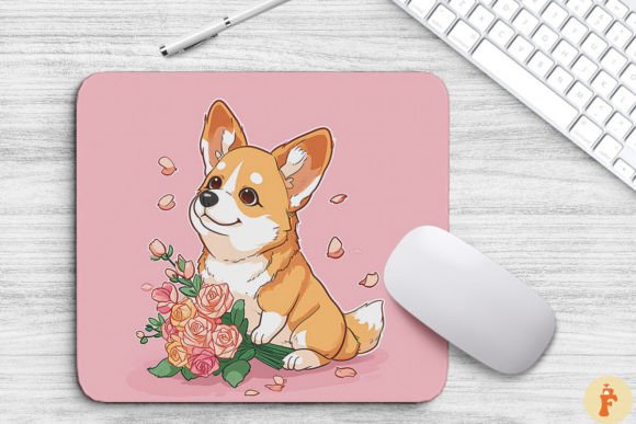 Cute Pembroke Welsh Corgi with Bouquet Graphics & Backgrounds