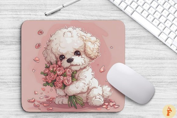 Cute Poodle Dog with Bouquet: Graphics & Backgrounds