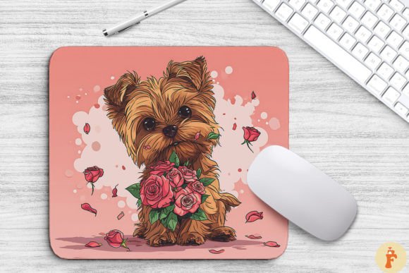 Cute Yorkshire Terrier Dog with Bouquet: Graphics & Backgrounds
