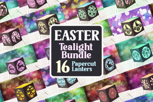 Easter Tealight Bundle: 16 SVG Graphics & Print Templates