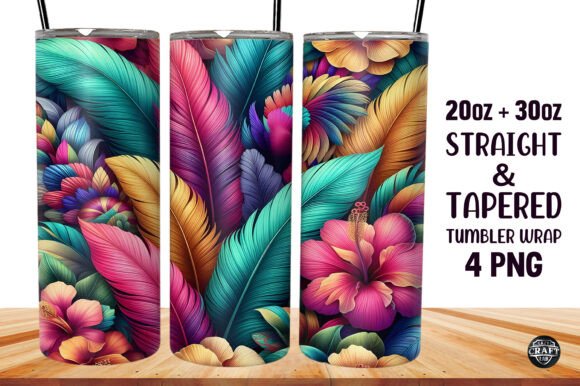 Feather with Flowers Wrap: Graphics for Tumbler Wraps