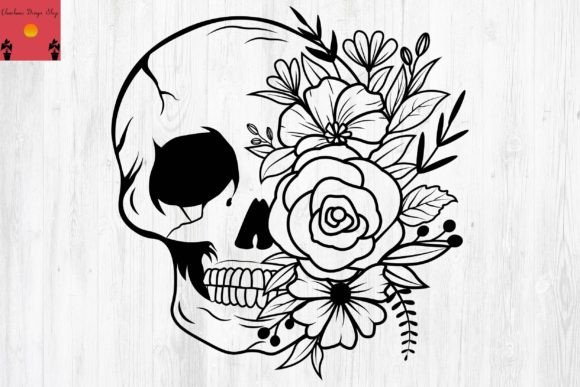 Floral Skull Clipart: Graphics for Print Templates