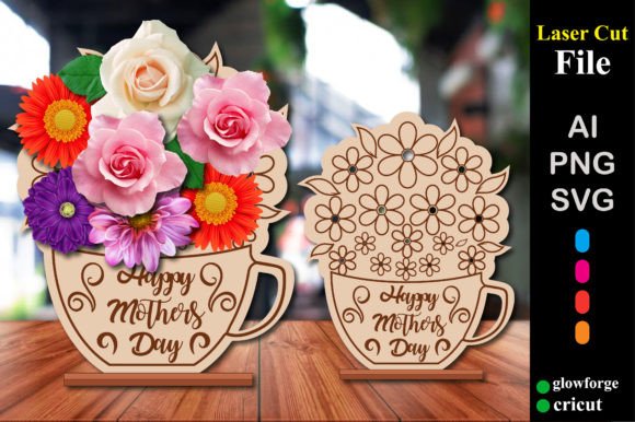 Flowers Holder Tea Cup Mom Laser Cut SVG