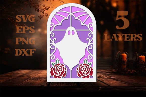 Ghost Roses Stained Glass Papercut 5 SVG for Laser Cutting