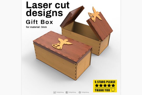 Gift Box with Angel on Lid, Laser Cutting