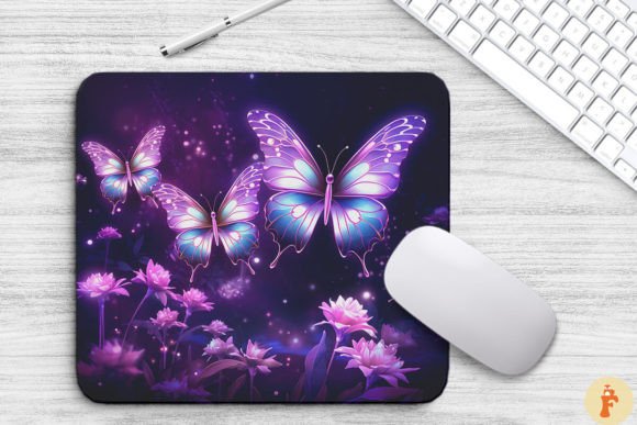 Glowing Purple Butterflies Mouse Pad: Graphics & Backgrounds