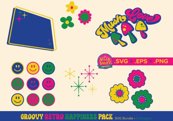 Groovy Retro Happiness Pack: Graphics for Crafts