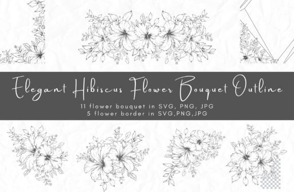 Hibiscus Flower Bouquet Outline: Graphics for Crafts