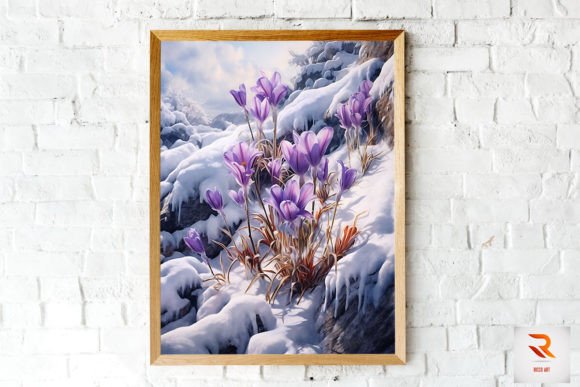 Purple Flower Blooming in Snow: Graphics & Backgrounds