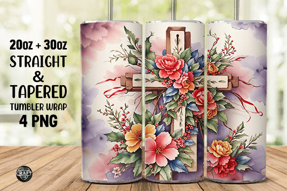 Tumbler Wrap Christmas Cross with Flower Graphics for Tumbler Wraps