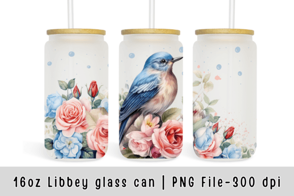 Vintage Flowers Bird Libbey Glass Can: Premium Graphics & Templates