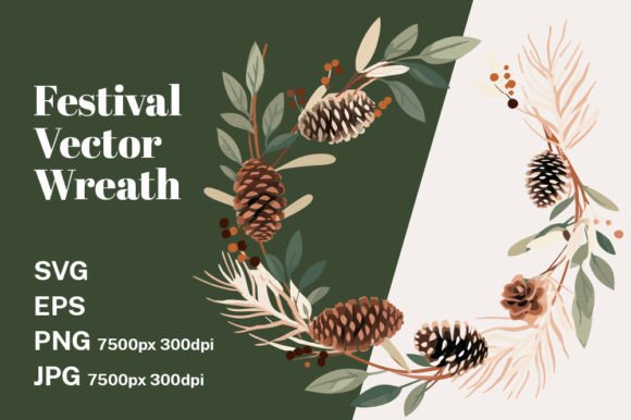 Watercolor Floral Pinecone Wreath Svg: Graphics & Decorative Elements