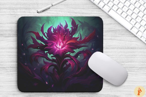 Whimsical Alien Maroon Flower Mouse Pad: Graphics & Backgrounds